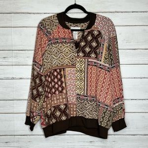 Alfred Dunner Zip Bomber Jacket Pink Brown Size 18